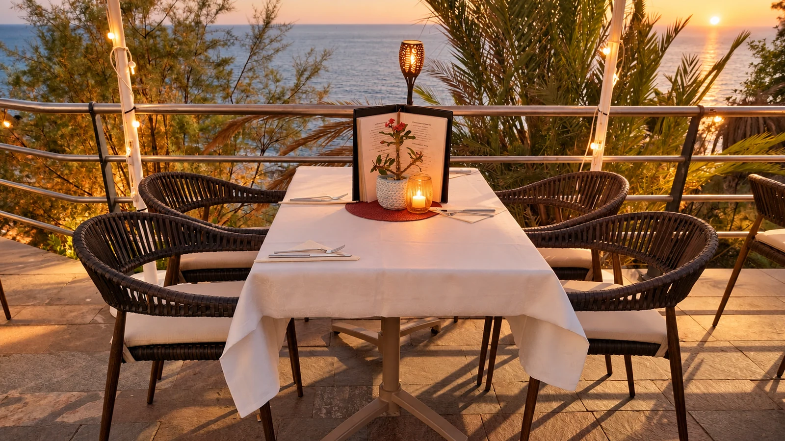 Mesa preparada para cenar en Eulenspiegel Tenerife